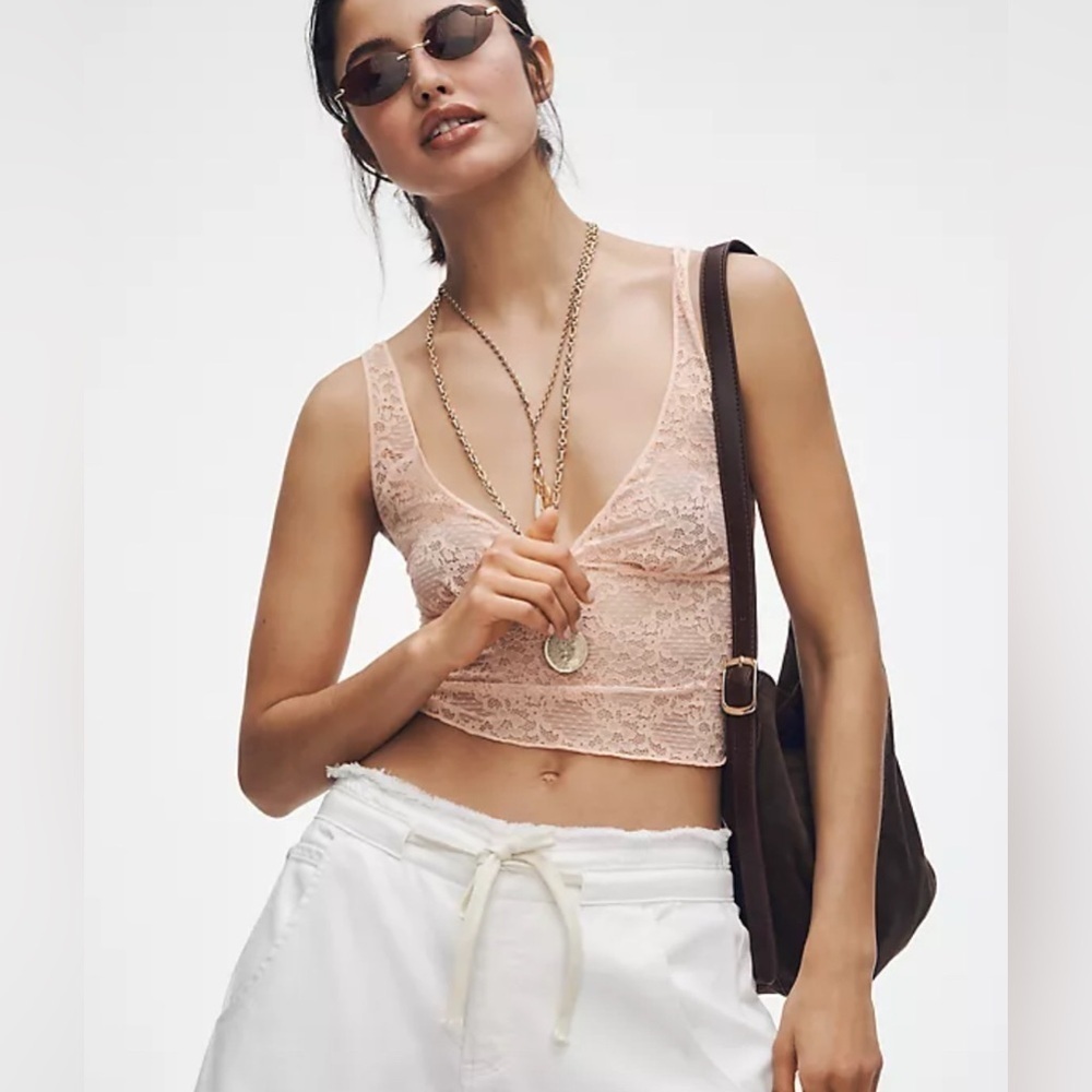 NWT Peach Anthropologie Mesh Plunge Lace Tank Size: Small